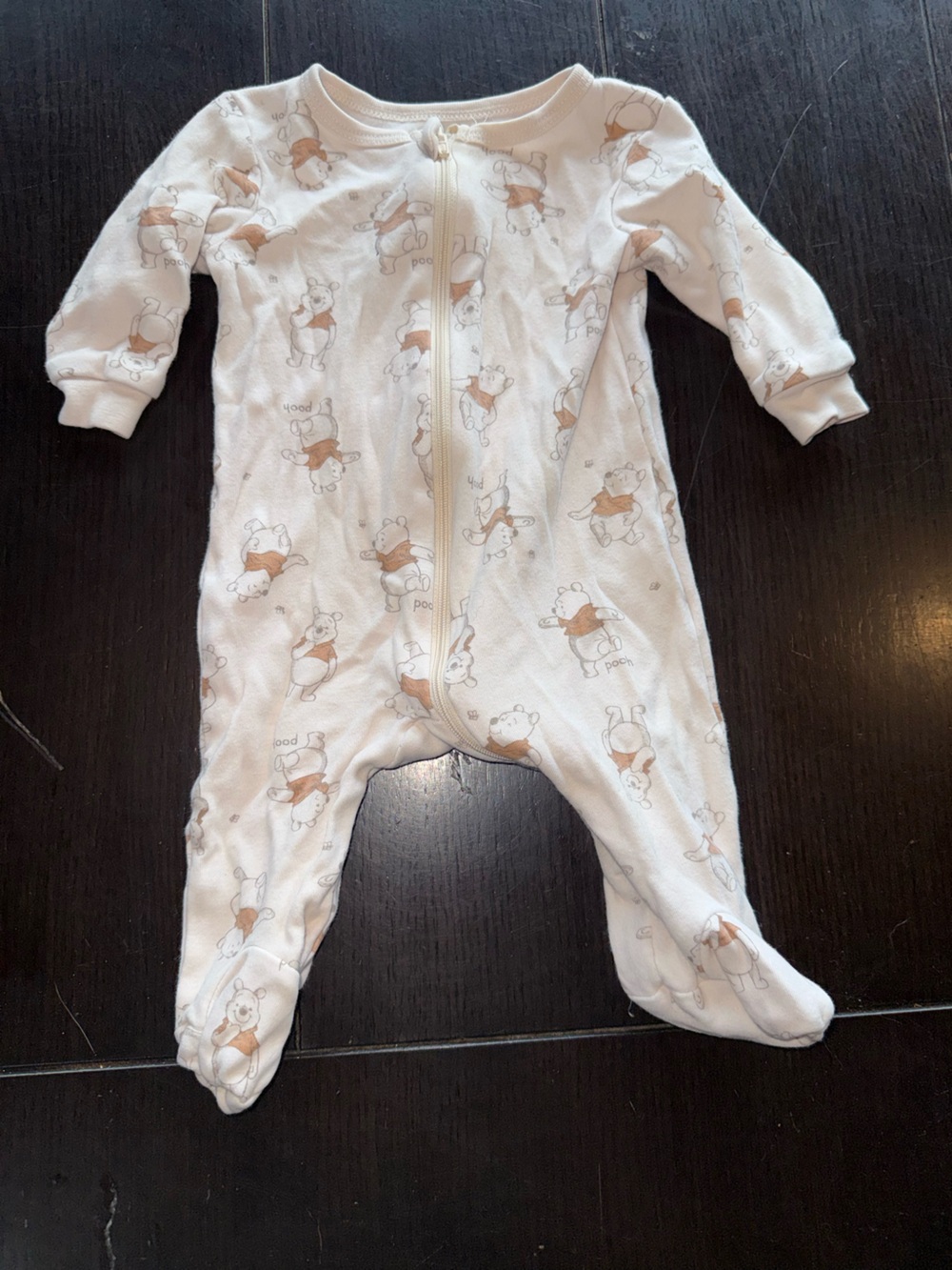 Disney Baby Pooh Neutral Bear Zip One-Piece Pajamas - White & Tan